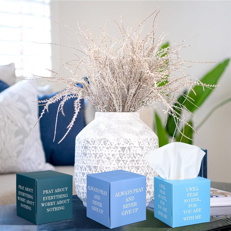 Fourluoo 12 Pack Bible Verse Facial Cube Tissues Boxes 600 Sheets 3 Ply Small Christian Square Face Tissues Bulk for Thanksgiving Christmas Day Car Bedroom Supplies - Image 4